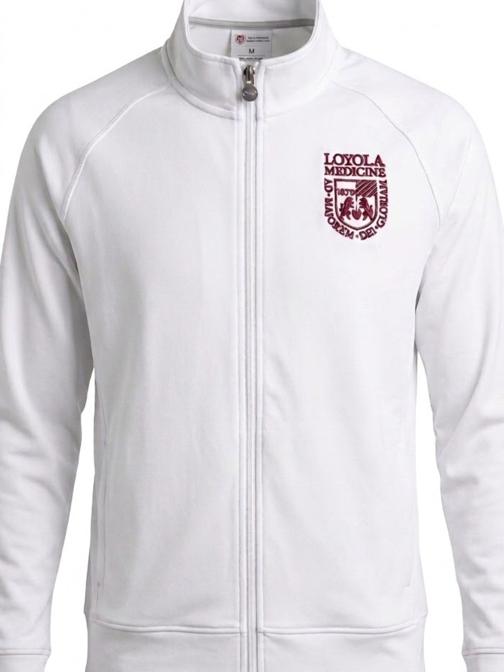 CHEROKEE INFINITY White Varsity Full-Zip Jacket with Maroon Loyola Logo XS